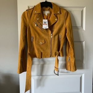 NWT MICHAEL by Michael Kors motorcycle suede jacket in marigold, size small